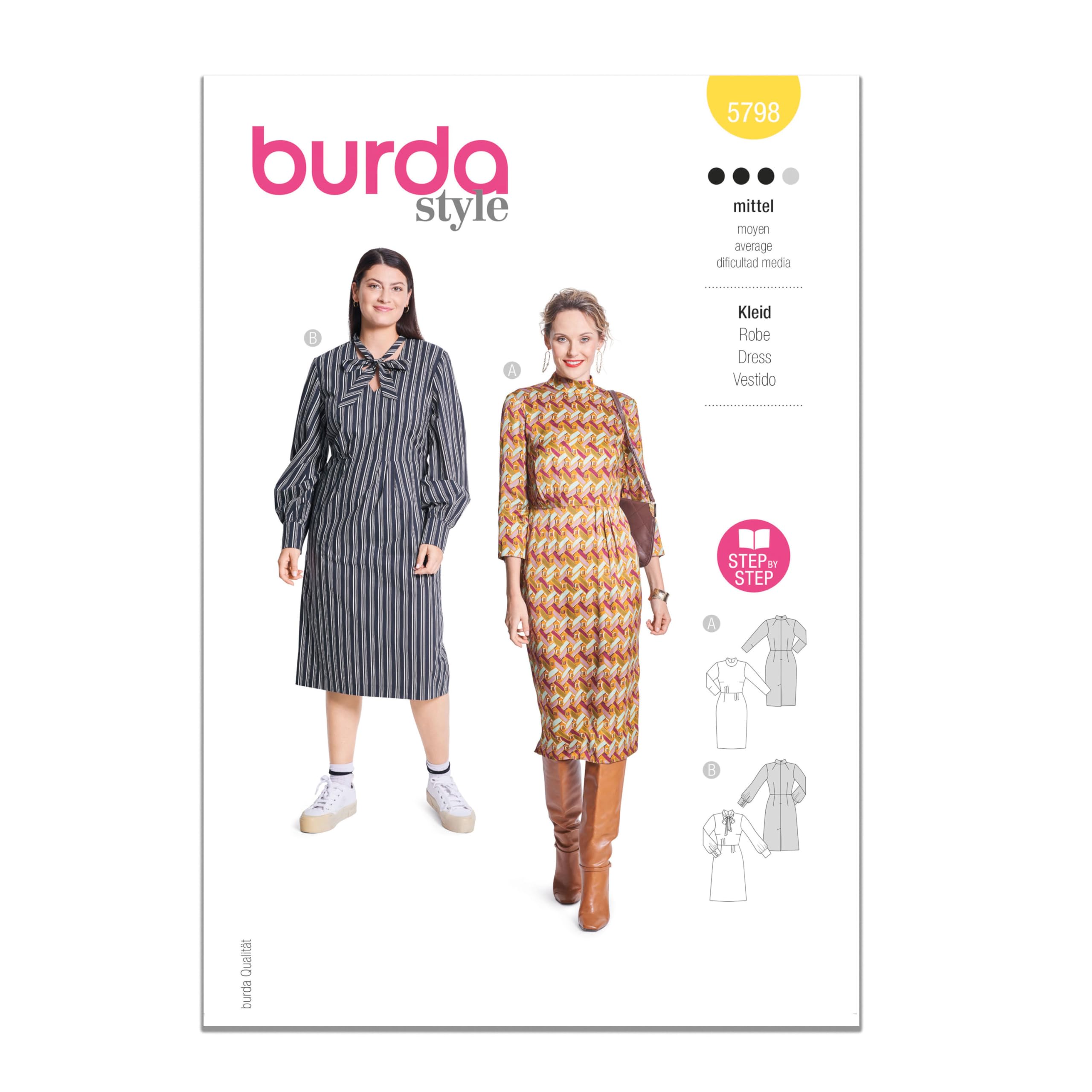 BURDA 5798  DRESSES WOMEN'S  Sewing Pattern Sizes 10 - 22  Skill: AVERAGE