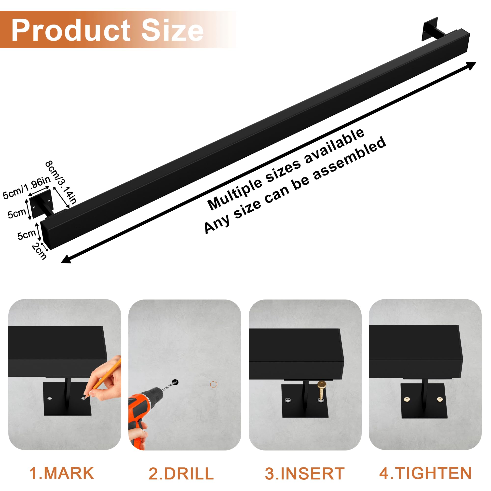 280cm(110.2IN) Handlauf Treppengeländer Innen,Wandmontage