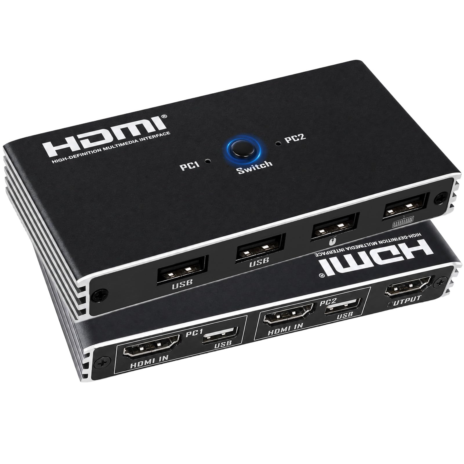 Commutateur KVM HDMI 2 PC 1 moniteur 4K 60 Hz KVM Switch pour 2 in 1 out | Plug&Play, 2 entrées 1 sortie, USB 2.0, télécommande IR incluse, idéal pour gaming, stable & fiable