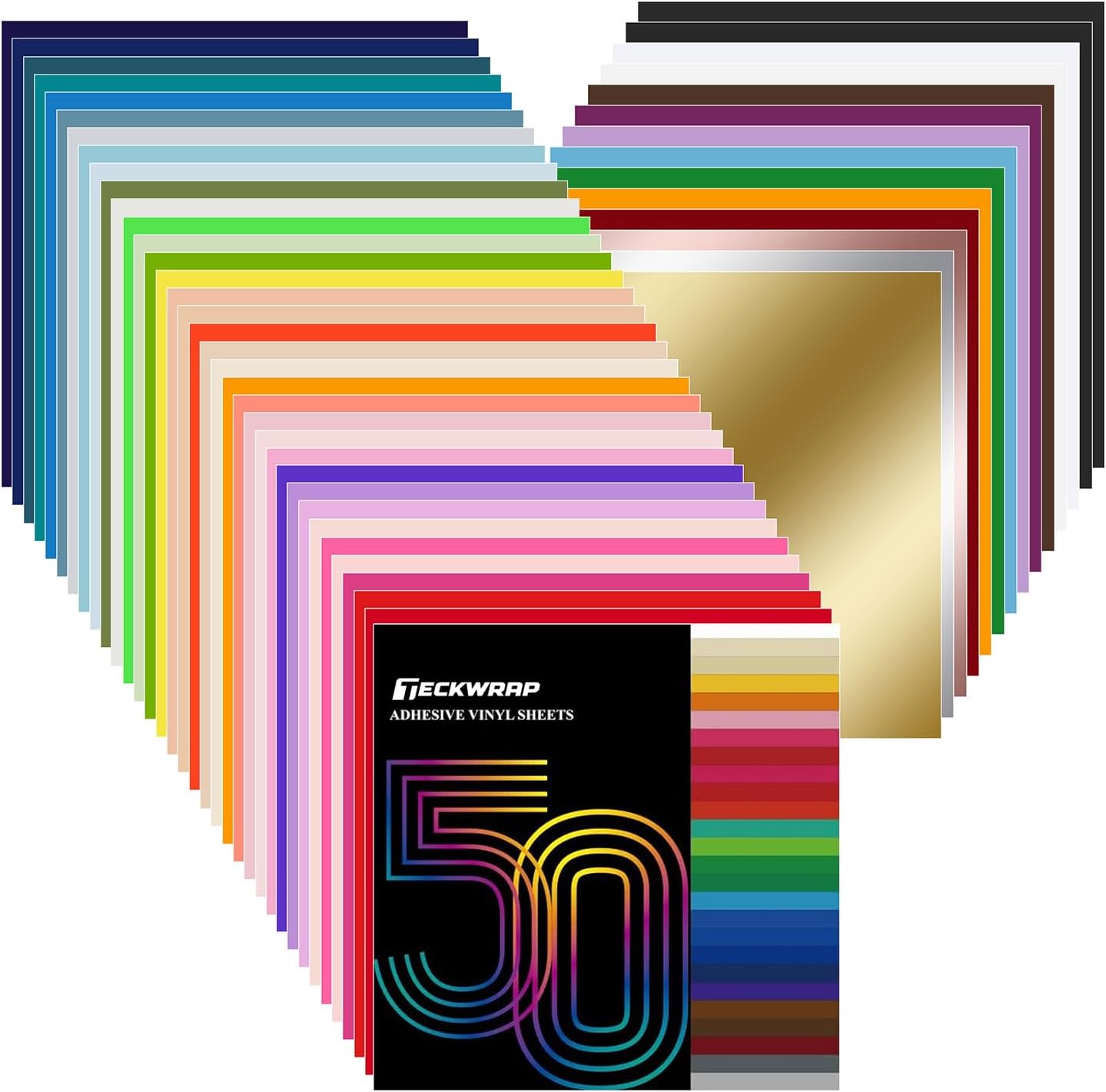 50 Pack 12" x 12" Permanent Adhesive Vinyl Sheets 48 Assorted Colors (Glossy & Matte) with 2 Transfer Tape for DIY Crafting, Decor Sticker Compatible with Cutting Machines