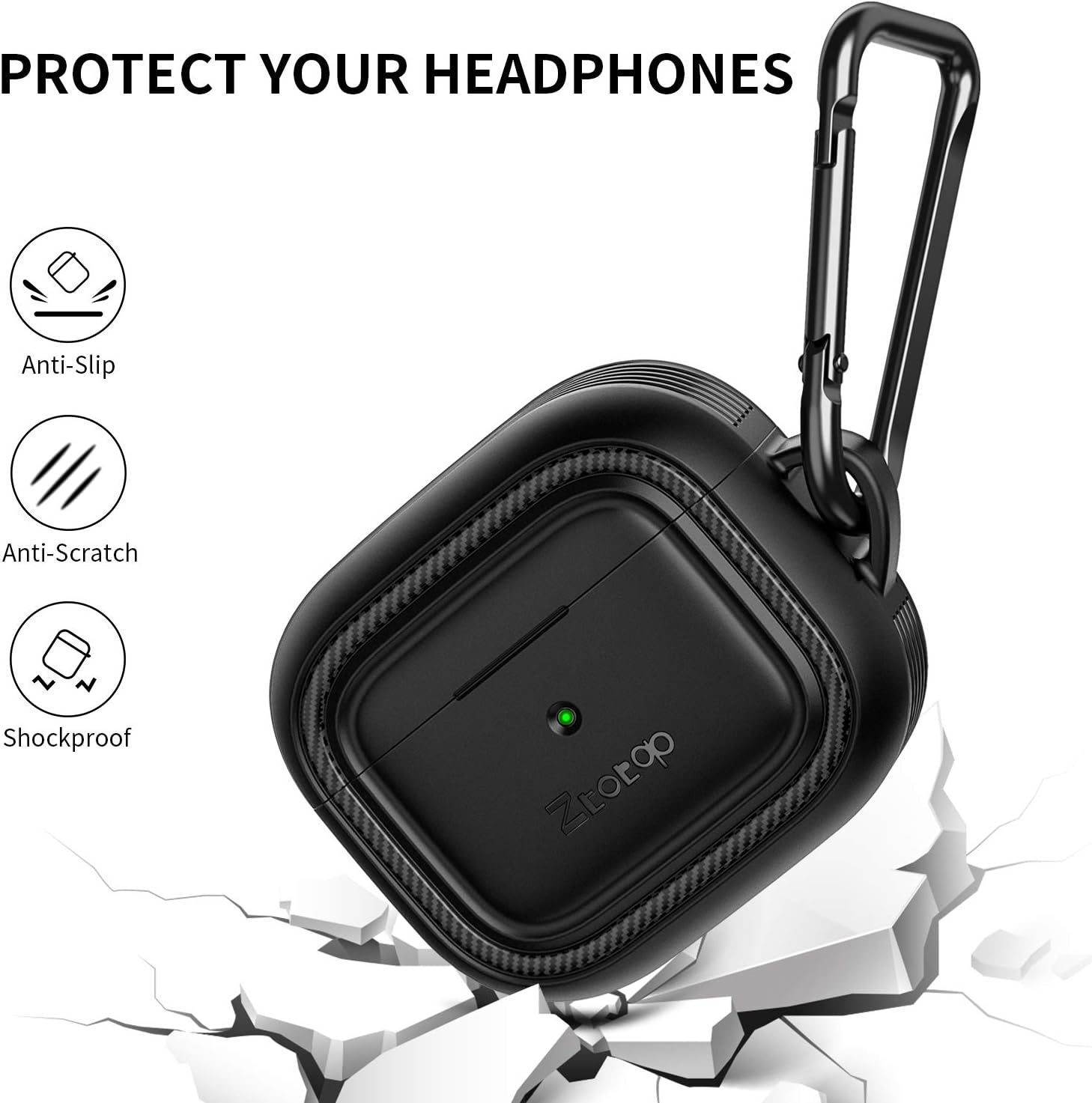 ZtotopCases for AirPods 3 Case 2021, Full-Body Rugged Protective Hard Cover, Resilient Shock Absorption Wireless Charging, Durable Case with Keychain LED Visible for AirPods 3rd Generation - Black : Electronics