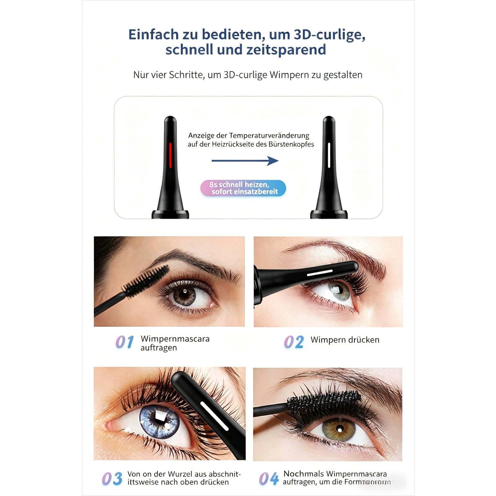 Hitzebetriebener Wimpernformer – Kabellos, USB-Ladung, perfekt für natürliche Wimpern & Wimpernverlängerungen – Sicheres Locken ohne Zange (Schwarz,2 Stück)