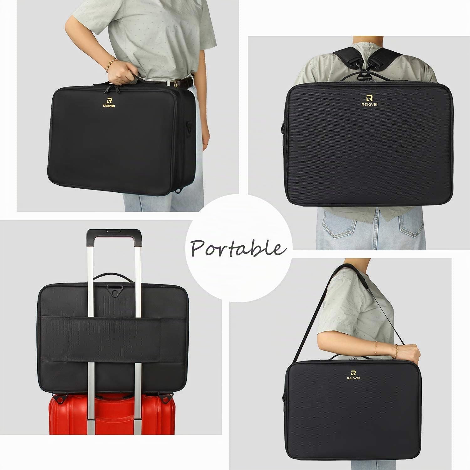 Relavel Trousse de Maquillage Extra Large - Sac de Voyage pour maquilleur Professionnel - Boîte de Rangement pour Ongles - avec séparateurs réglables - Fixation au Chariot, Noir, XL, Étui cosmétique