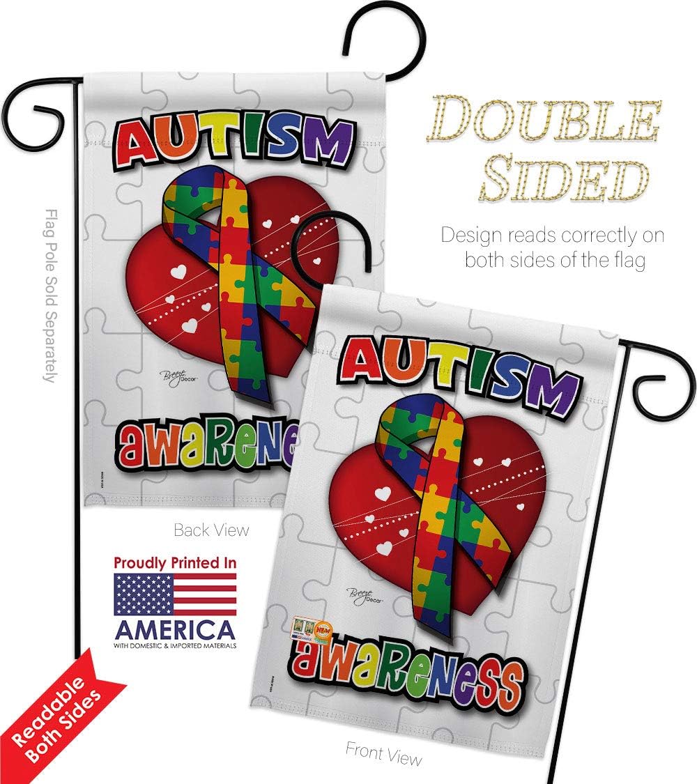 Autism Awareness Garden Flag Set Wall Holder Support Inspirational Survivor Ribbon Prevention Cancer Breast BLM Small Decorative Gift Yard House Banner Double-Sided Made In USA 13 X 18.5