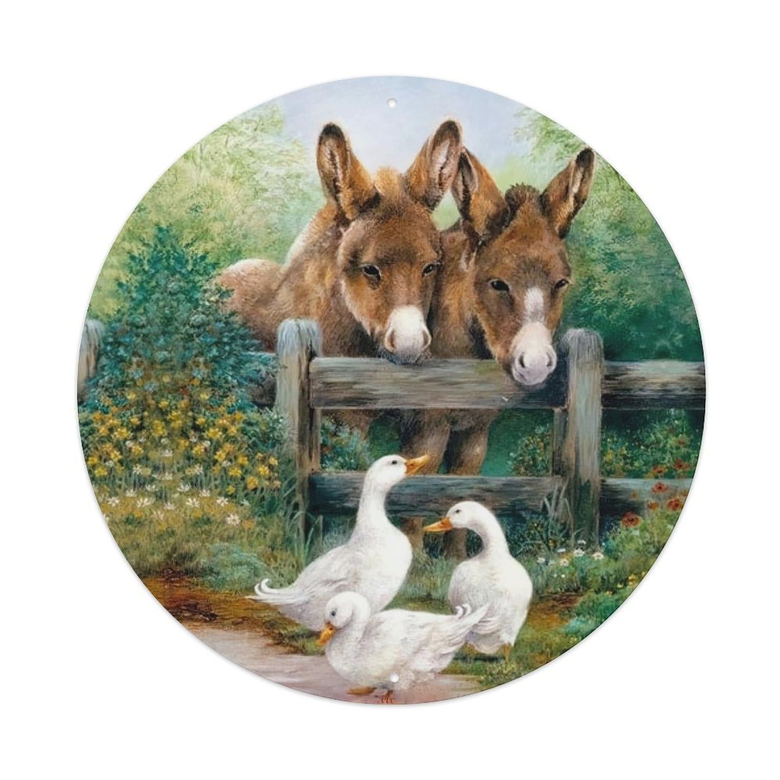Animal Artwork Three Ducks And Two Donkeys Vintage Metal Tin Sign Plaque Wall Decor for Cafe, Club Bar, Office, Garden Metal Poster 8x8Inch