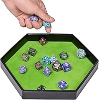 Vista 5 de DND - Bandeja de dados hexagonal 2 en 1, material de piel sintética, color verde, compatible con D&D, MTG, Dice Arena