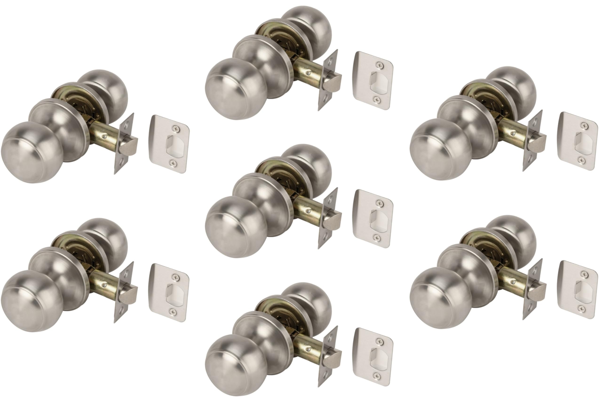 Hunta Satin Stainless Steel Handlezone® 7 Sets Riva Passage Knobset, Non-Locking Interior Door Knobset, Adjustable 60-70Mm Latch –