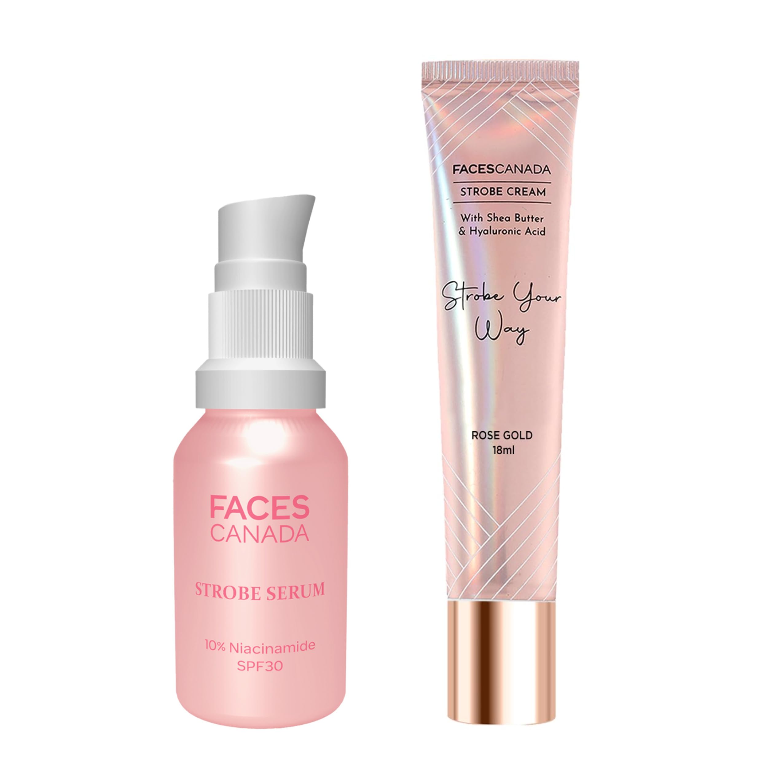 FACES CANADA Glowing Skin Combo - Strobe Cream - Rose Gold, 18ml + Strobe Serum Mini, 15ml with SPF 30 Sunscreen | Removes Dark Spots & Hyperpigmentation | Instant Illumination & Hydration | Glowing Makeup Base-image-25