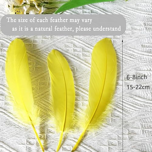Miniatura 2 de 100 plumas de ganso amarillas de 6 a 8 pulgadas para manualidades, decoración de fiesta de boda, ropa, sombreros, accesorios, atrapasueños