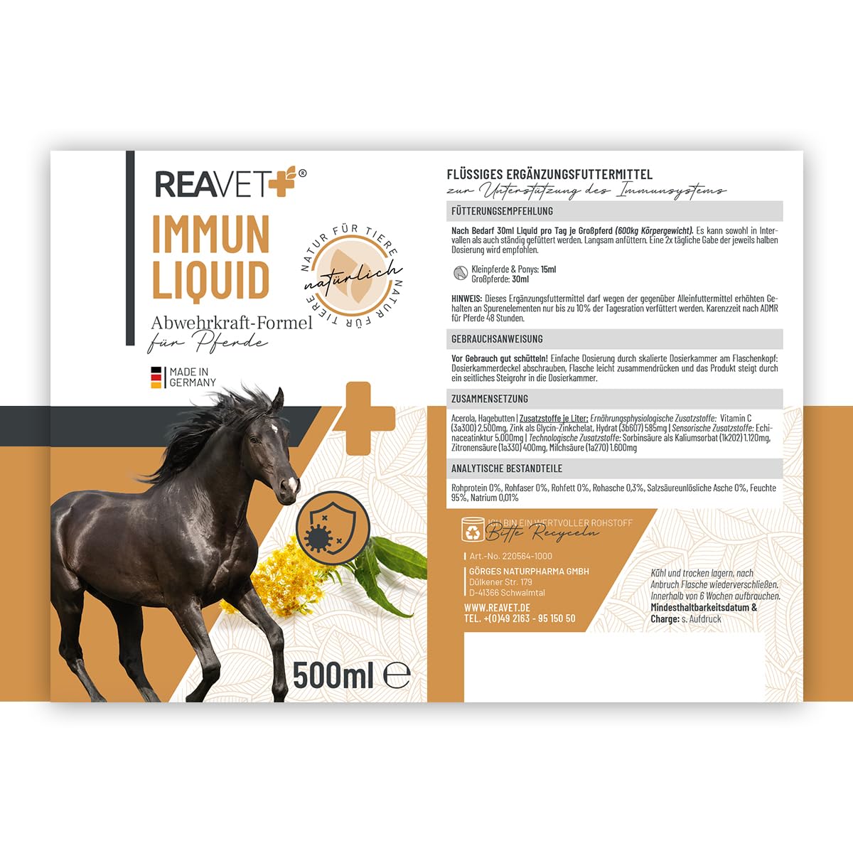 ReaVET Jugo de hierbas inmune 1 litro para caballos