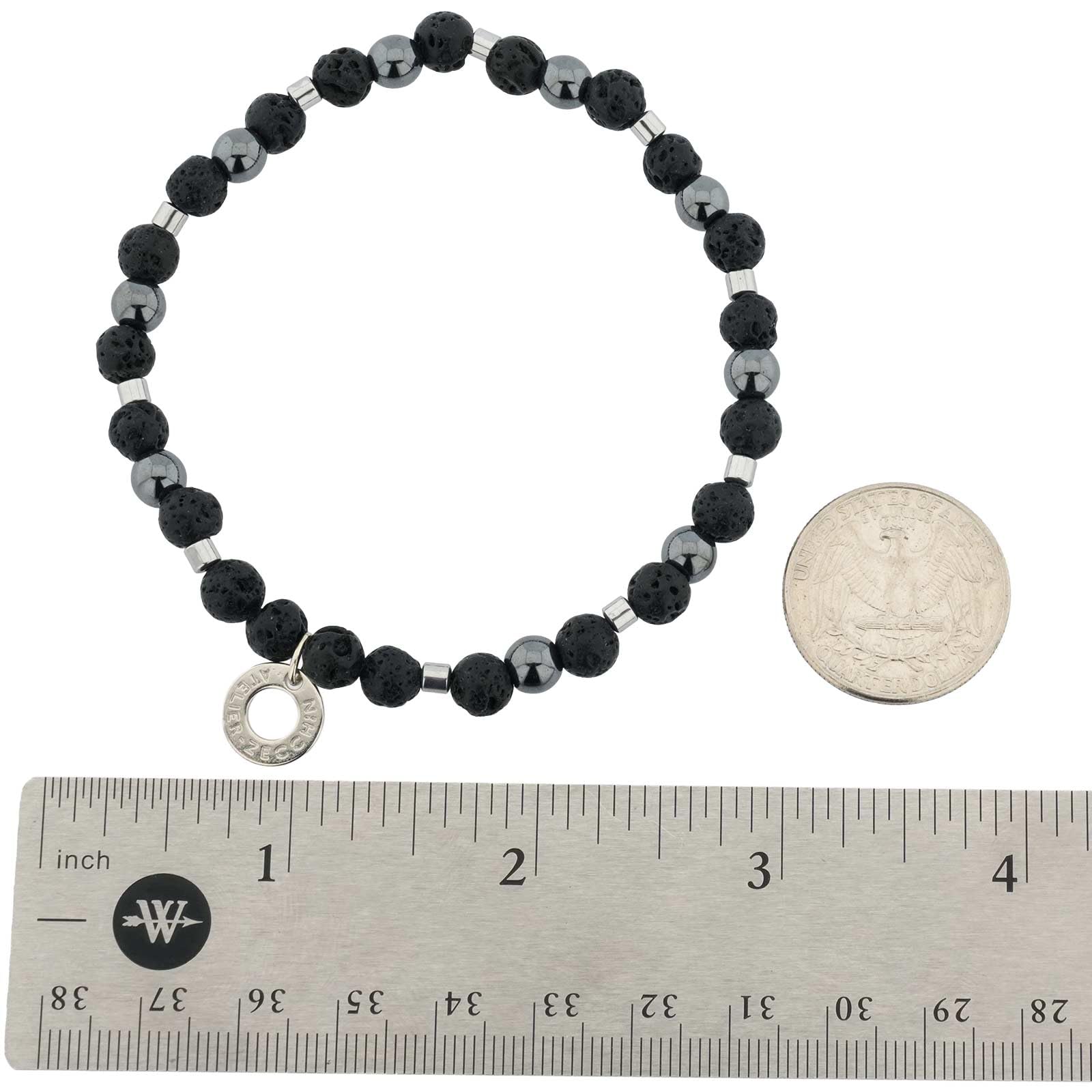 GlassOfVenice Bracciale Elasticizzato con Perline Italiane in Vetro di Murano dell'Etna in Vetro di Venezia - Nero e Grigio Argento per Uomo e Donna