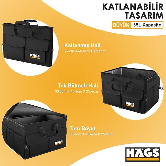 Haegs Car Luggage Bag, In-Car Organizer Organizer, Foldable Car Luggage Organizer, Auto Accessories, Sturdy Car Tool Item Organizer - 65 Lt-Grey