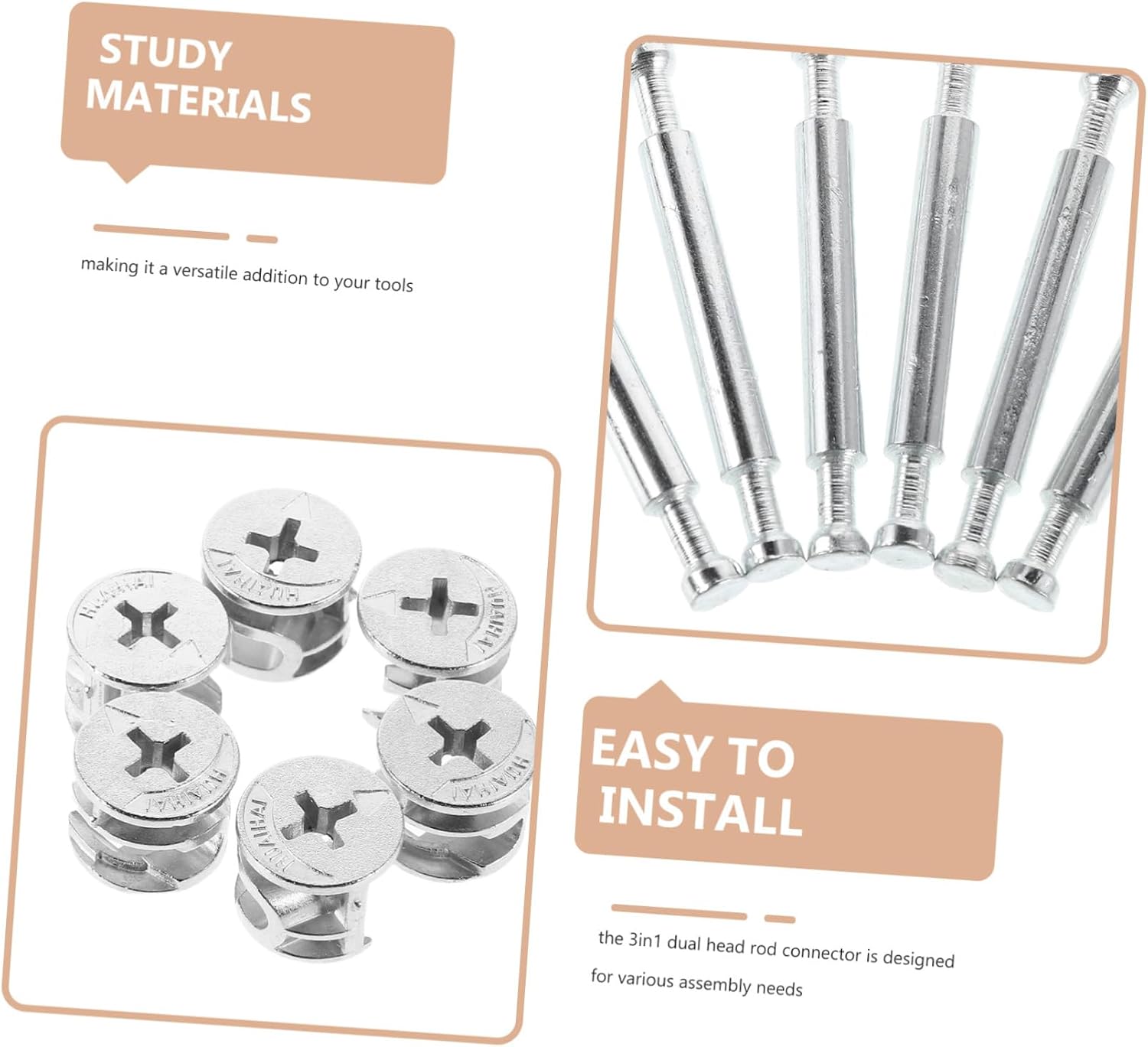10sets Furniture Assembly Essential of Double-Ended Screw Connectors Eccentric Wheel Fasteners Nuts for Cabinets
