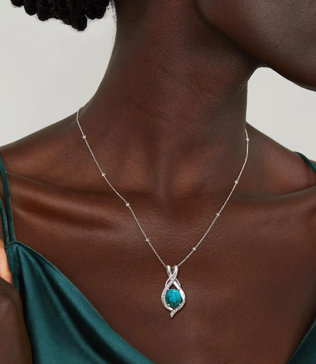 Genuine Turquoise Necklace for Women 925 Sterling Silver with Oval Natural Stone with CZ Pendant Gemstone Jewelry for Her Wife Mom Sister Girlfriend - Image 8