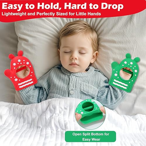 Miniatura 4 de Paquete de 2 manoplas de dentición para bebés de Navidad, mordedores de copo de nieve de silicona para recién nacidos, bebés y niños pequeños,
