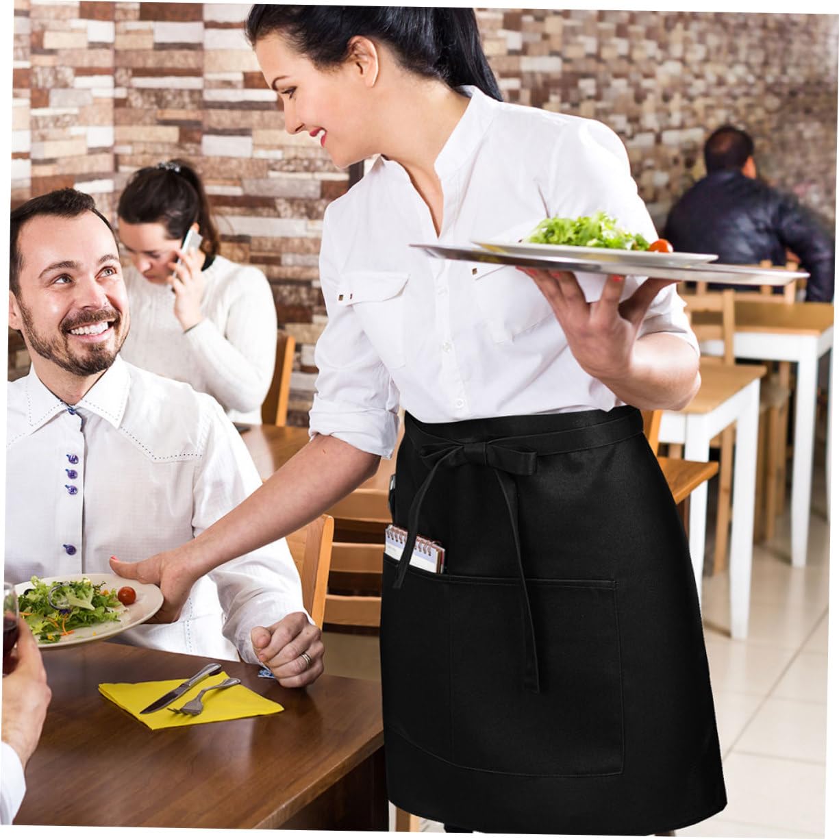 GALPADA 5piezas Delantal de Servicio con Bolsillos para Cafeterías y Restaurantes Delantal Corto de Cintura para Personal de Servicio
