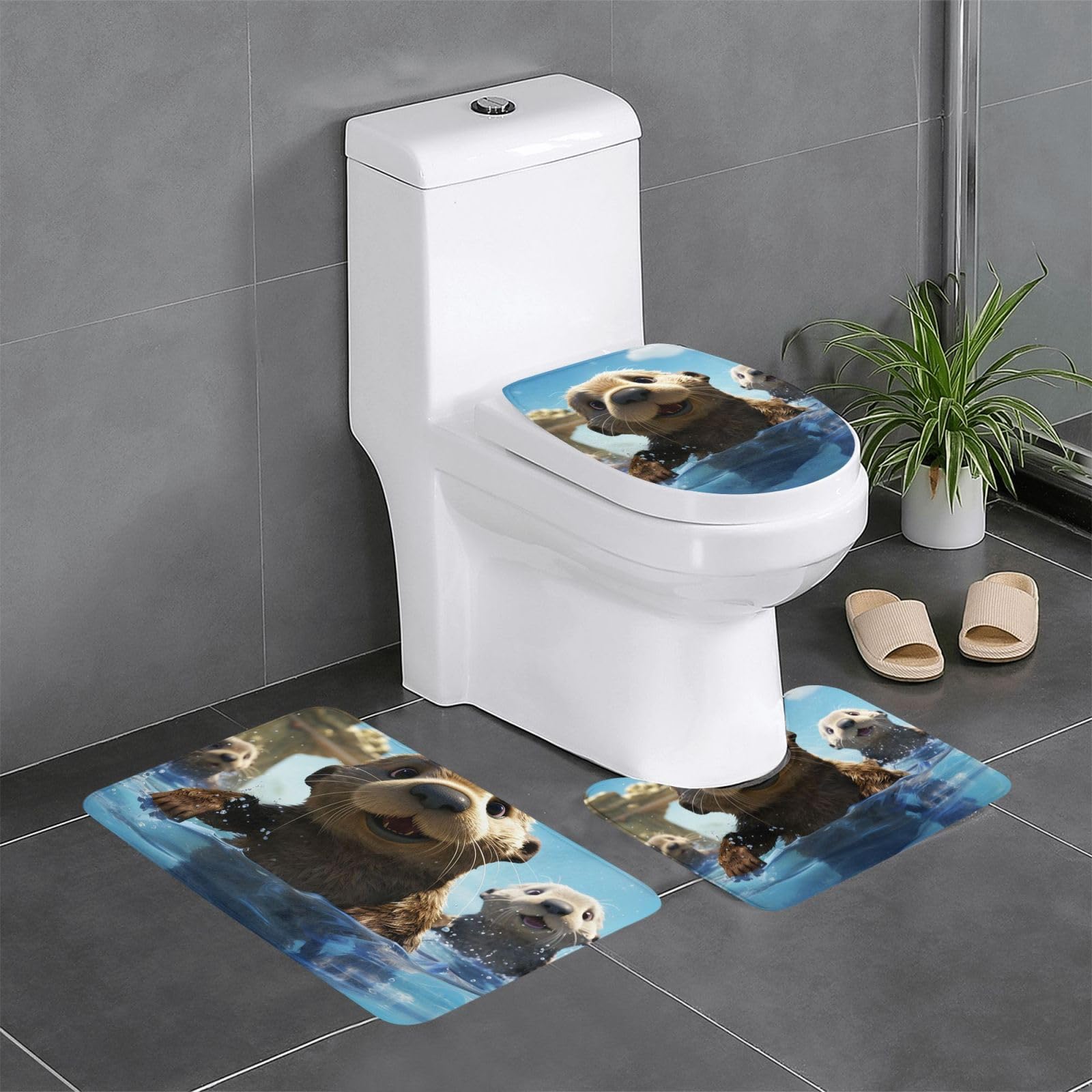 Tapis de bain absorbant et antidérapant motif loutre pour sol sec et sécurisé