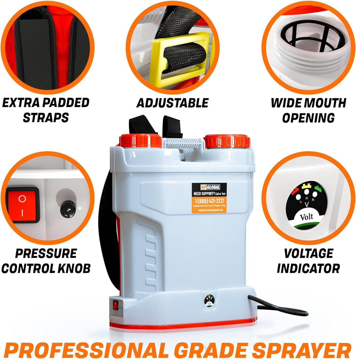 4.2 Gallon Battery-Powered Backpack Sprayer - 6 Nozzles, 80 PSI Max Pressure, Extended Battery Life, Wide Mouth Design, High-Pressure Hose, Adjustable Pressure Control