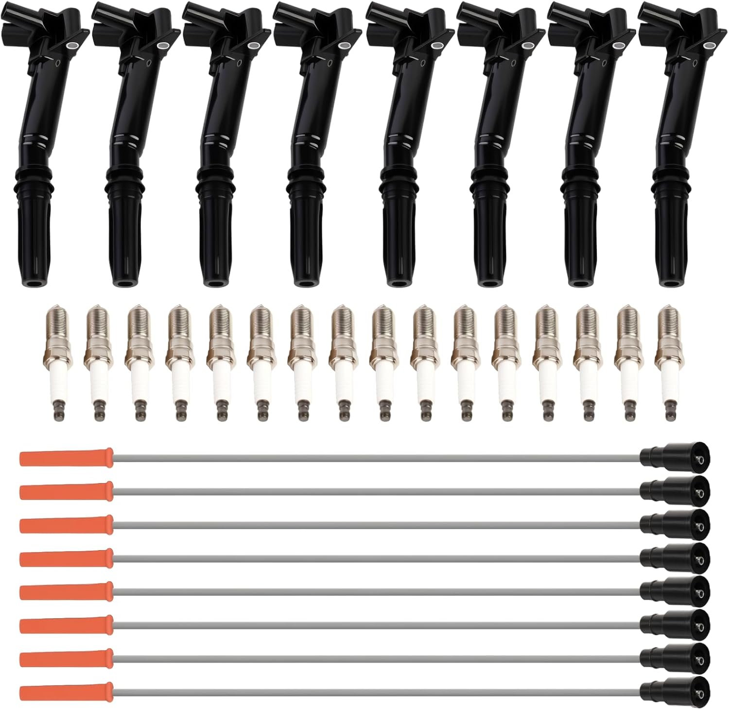 DG526 DG525 Set of 8 Ignition Coil with 16 Platinum Spark Plug and Wire Set Compatible with 2010-2014 Ford F150, 2011-2017 F250 F350, 2017 E350 Super Duty V8 6.2L