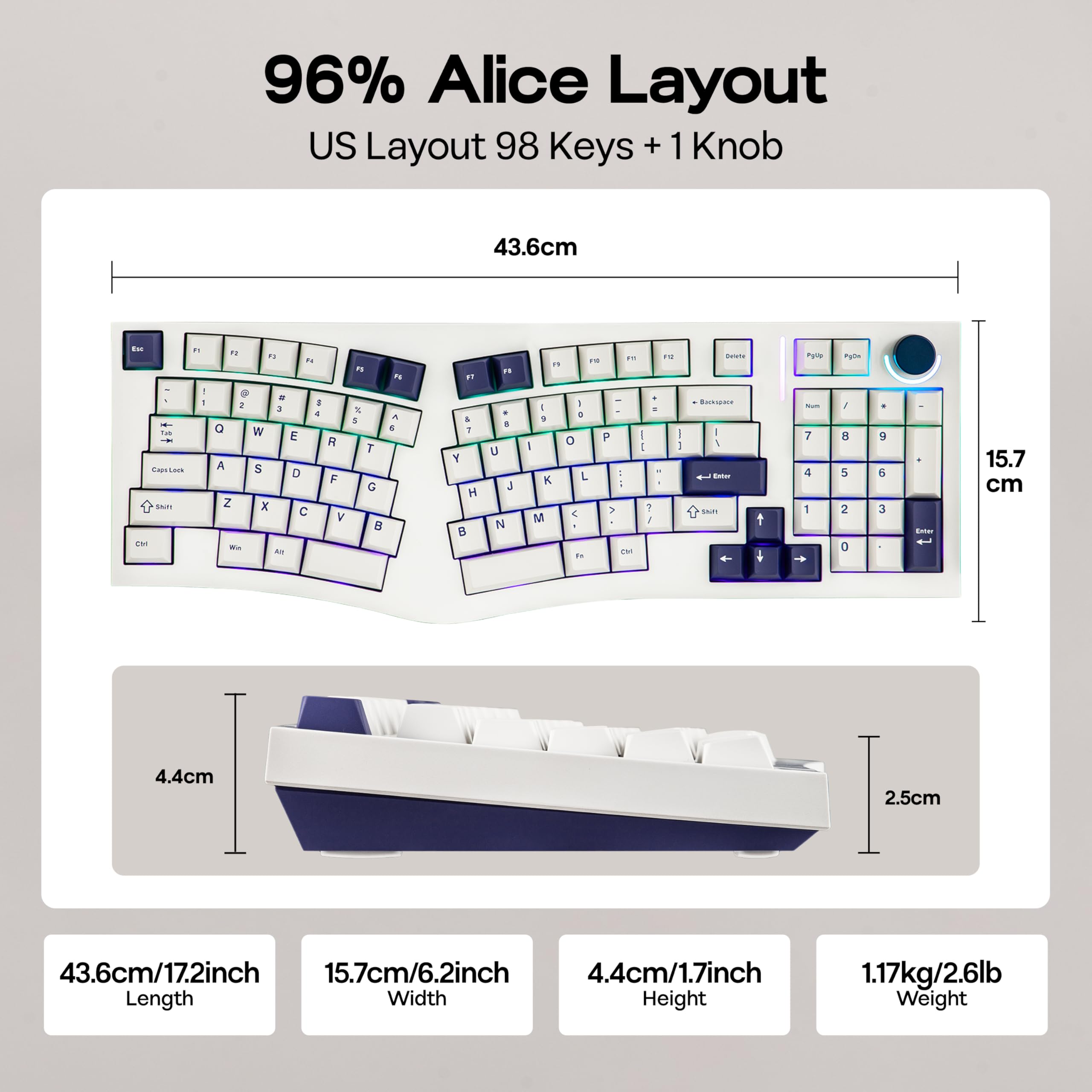Aliceページ Amazon.com: Alice98 Ergonomic 98 Keys Custom Mechanical Keyboard