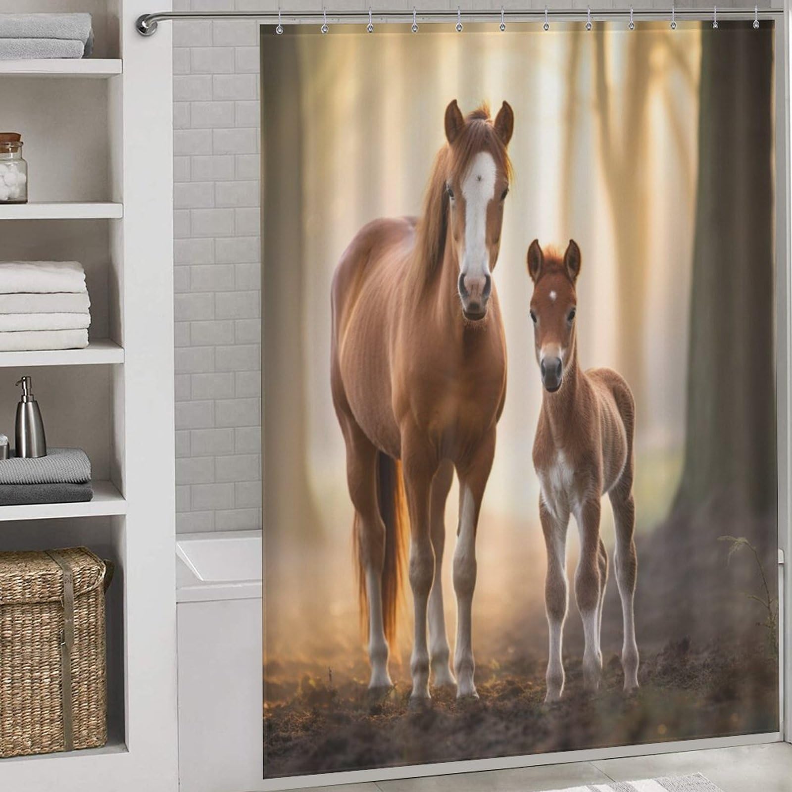Cheval rideau de douche en tissu polyester lavable et anti-rouille pour salle de bain