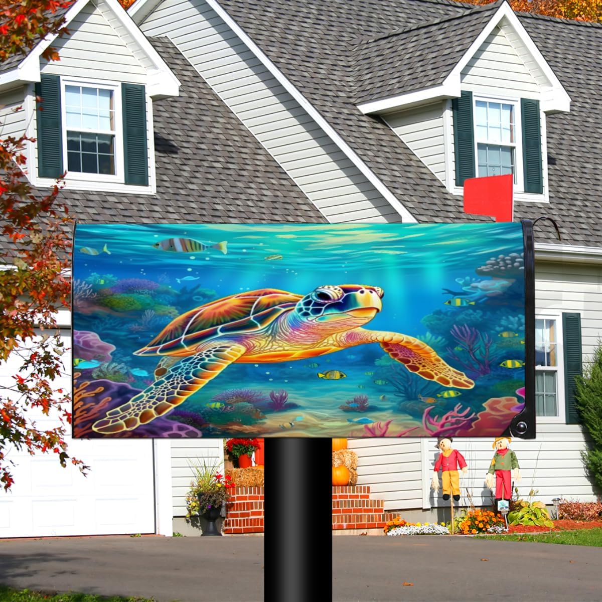 Pardick Ocean Turtle Mailbox Covers Magnetic, Colorful Turtle Mailbox Cover Wraps Post Letter Box Covers Waterproof Mailbox Decor Mailbox Wraps for Garden Decorations Outdoor 25.5"x 20.8"