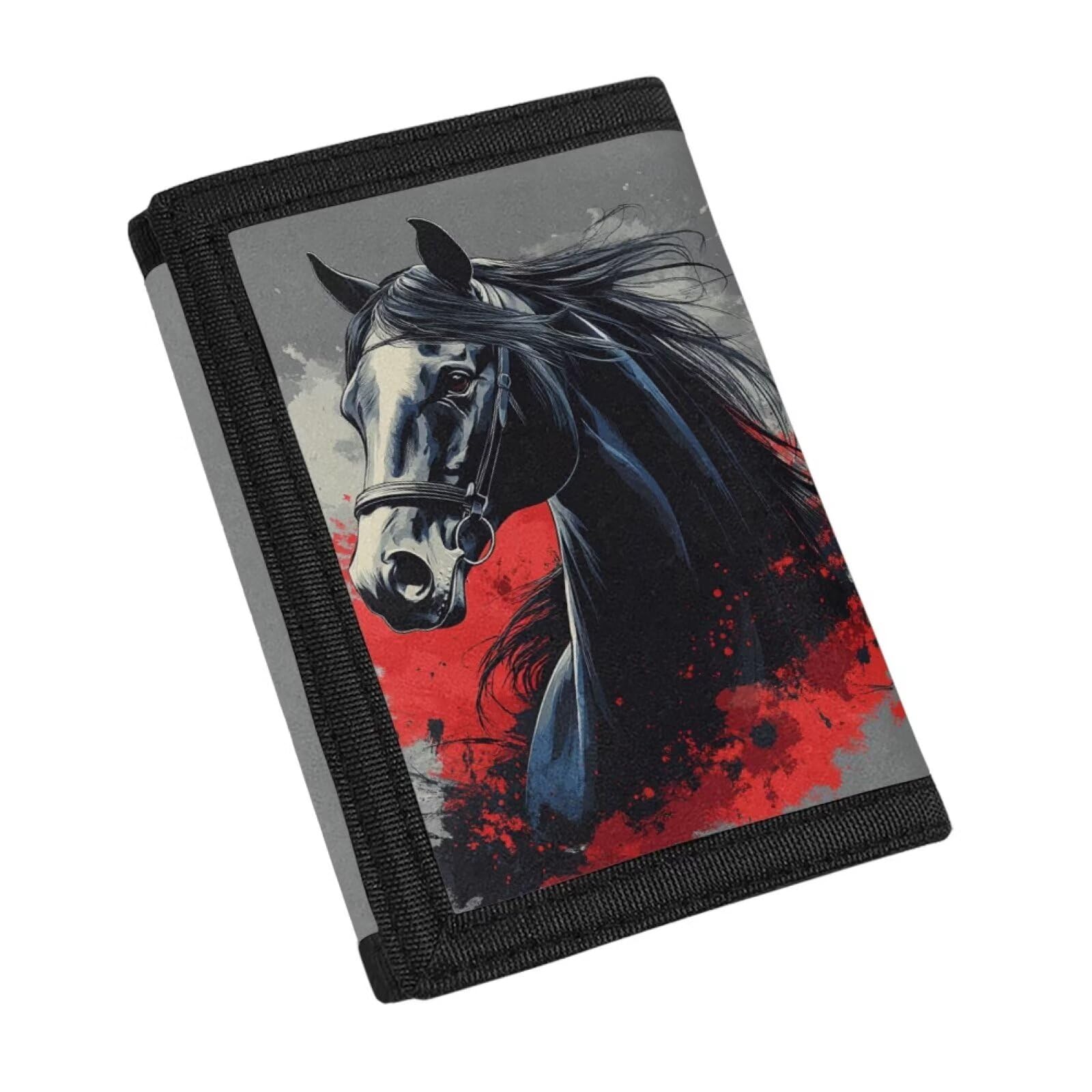 Rshubino Horse Pattern Kids Wallets for Boy 10-12 Soft PU Leather Purse for Kids Cash Coins Photos Organizer Wallets with Credit Cards Ponch for Holiday Travel