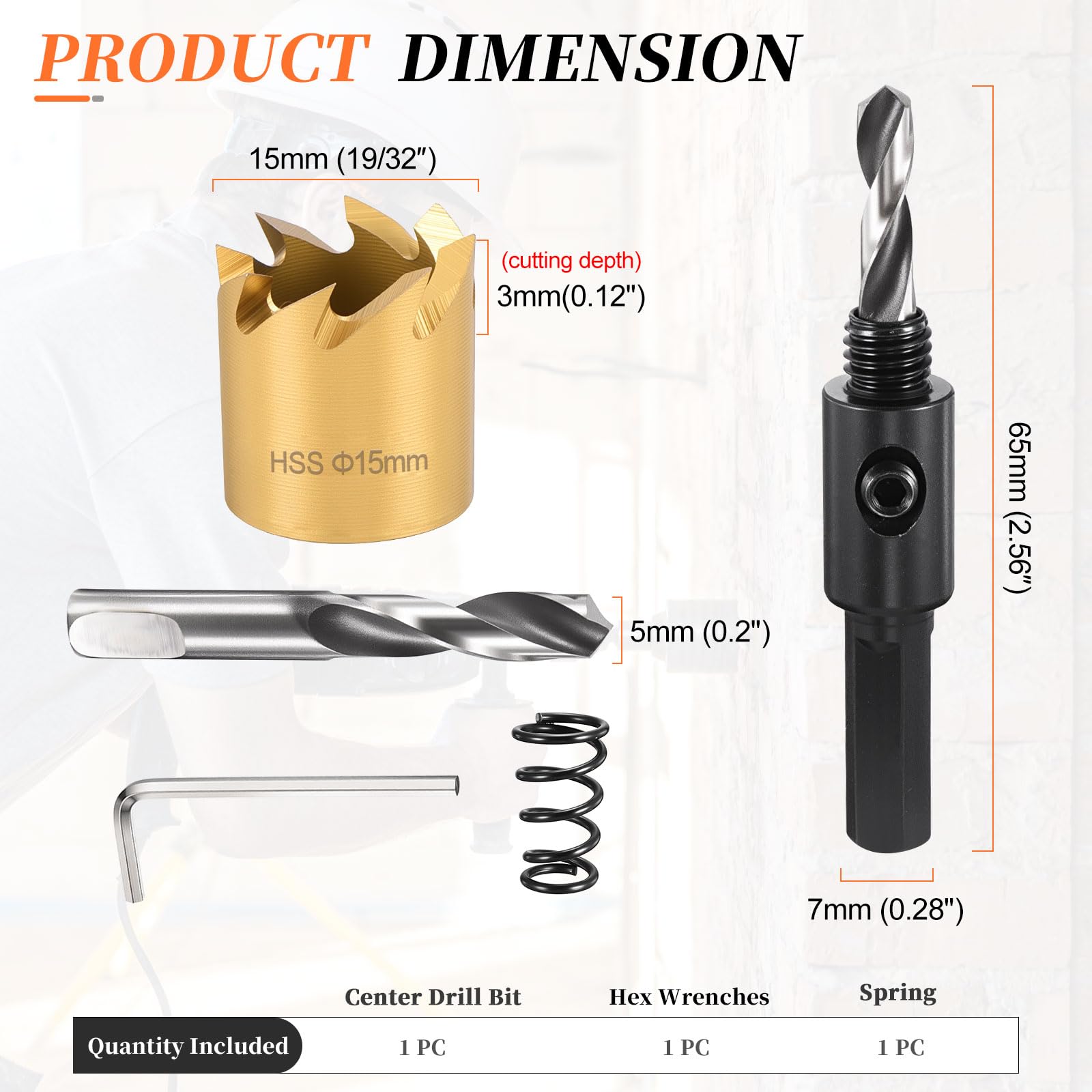 METALLIXITY Hole Saw 15mm (19/32"), 4241 High Speed Steel Hole Cutter with Center Drill Bit - Image 2