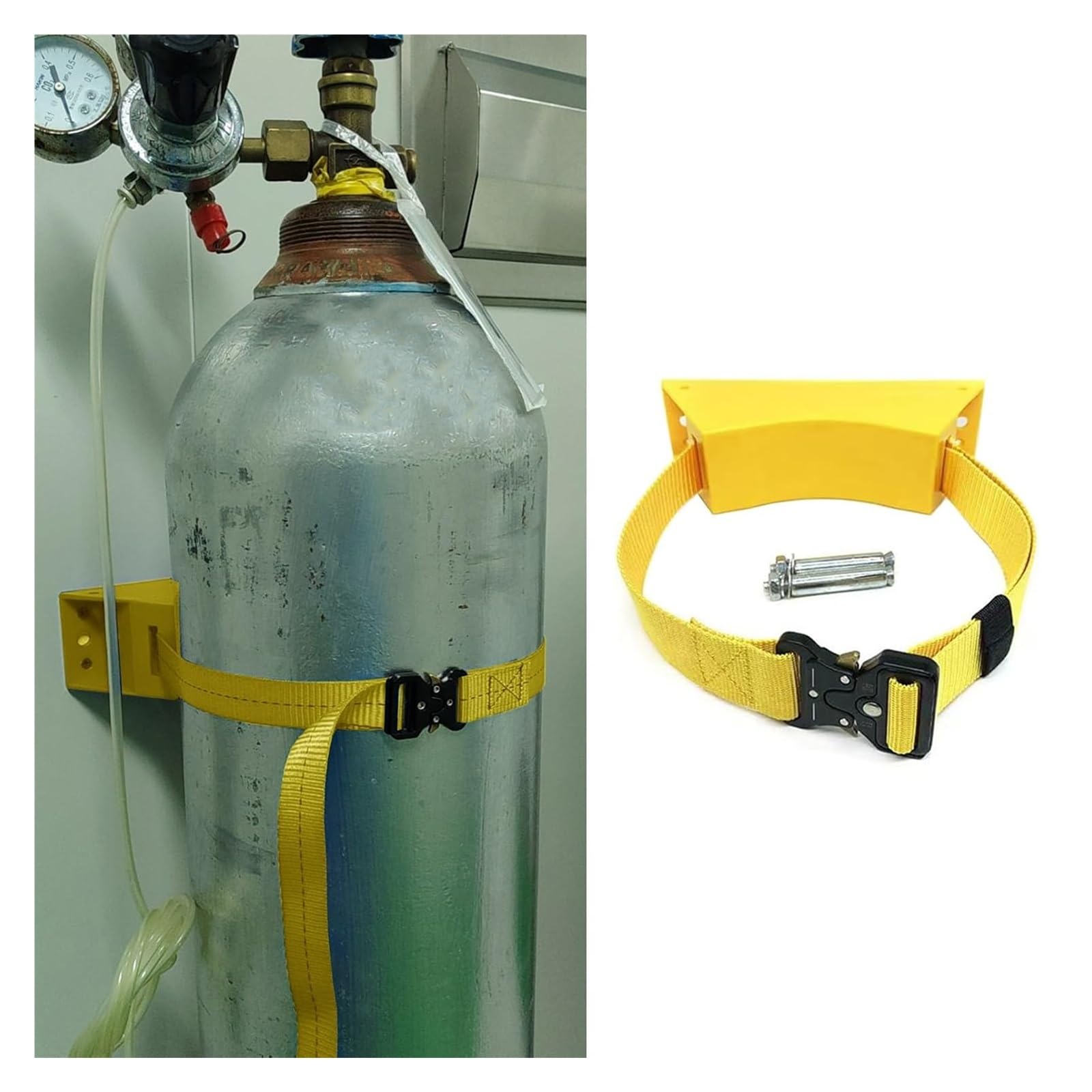 GHHVFEC Oxygen cylinder rack,Adjustable Gas Cylinder Rack for Factory, Hospital & Home - Lightweight Plastic Holder with 39.4" Nylon Straps & Safety Buckle (Yellow)