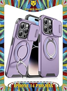 GOLDEN MASK For iPhone 14 Pro Max Sliding Camshield Ring Holder Phone Case (Purple)