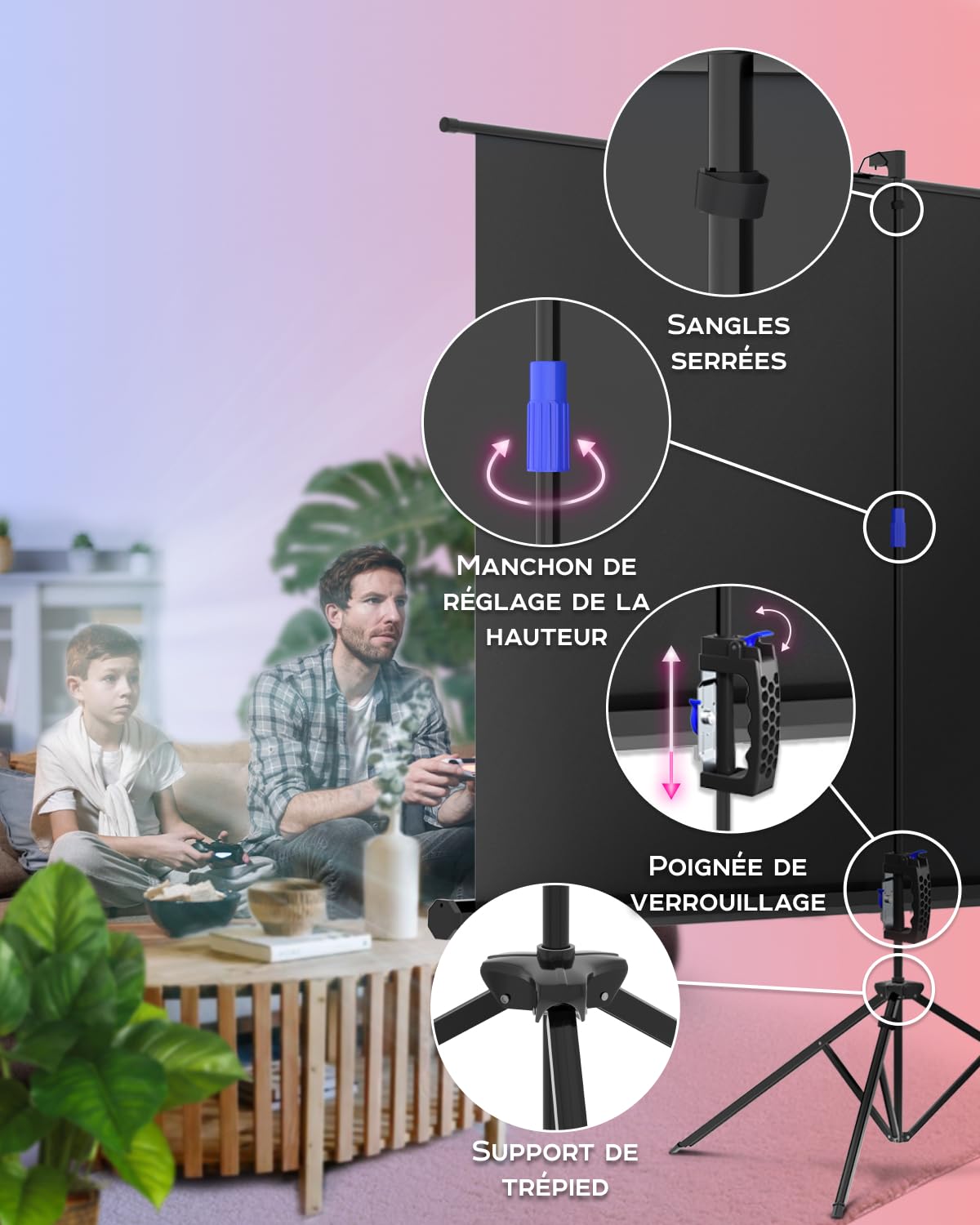 Écran de Projection sur Pieds 100 Pouces - Écran pour projecteur intérieur et extérieur pour Films ou présentations - Réglable de 4:3 à 16:9 Écran sur trépied HD Premium sans pli avec Sac, Mat