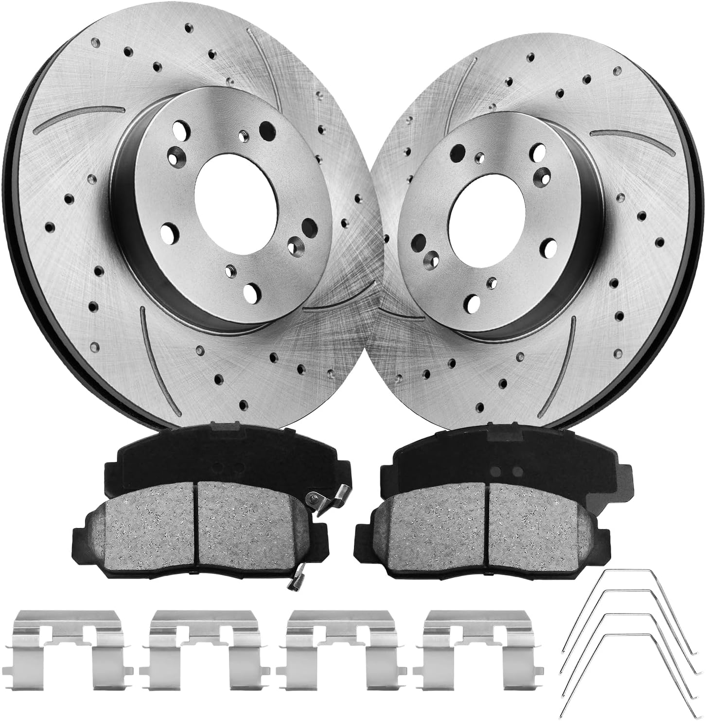 Front Brake Kit For 2003-2007 Honda Accord(3.0L V6 11.1in Discs ONLY), 2006-2012 Civic(GX ONLY), 31305 D1506-7656 Automotive Anti-rust Oil Drilled And Slotted 282mm Rotors Ceramic Brake Pads