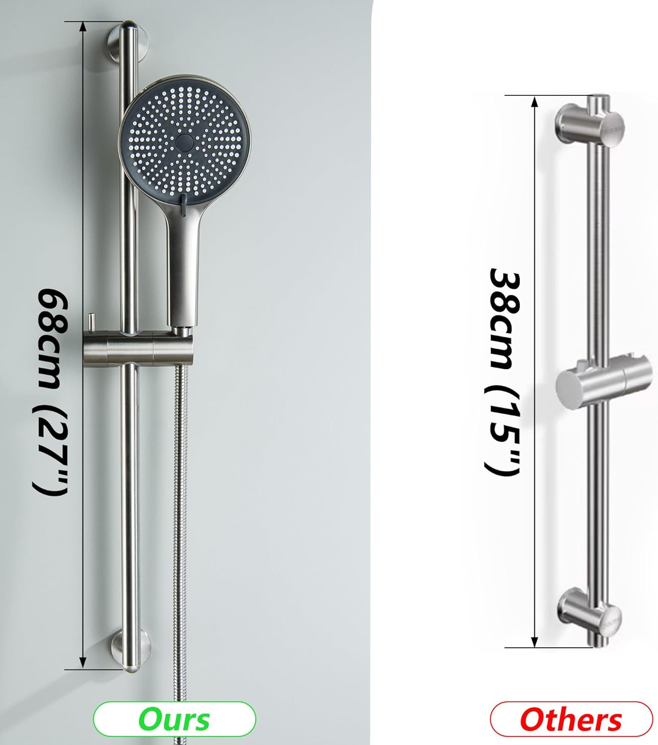 Shower Head with Slide Bar, Adjustable Shower Slide Bar with 3 Function Handheld Shower Head Stainless Steel Wall Mounted Slider Bar, Brushed Nickel