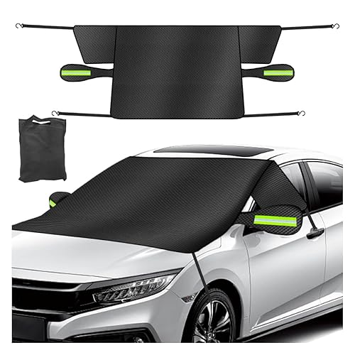 Car Windshield Ice Snow Cover with Magnetic Edges, Heavy Duty Oxford Fabric Windscreen Protector Cover with Side Mirror Covers, Winter Waterproof Frost Cover for Car Truck SUV RV (Green)