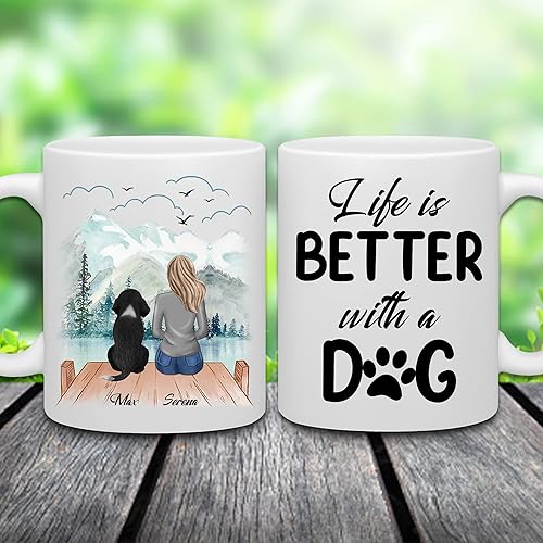 Miniatura 2 de WHIDOBE Taza personalizada para perros  Life is Better with a Dog (niña  perro)  Taza de café personalizada de 11 onzas y 15 onzas para los amantes