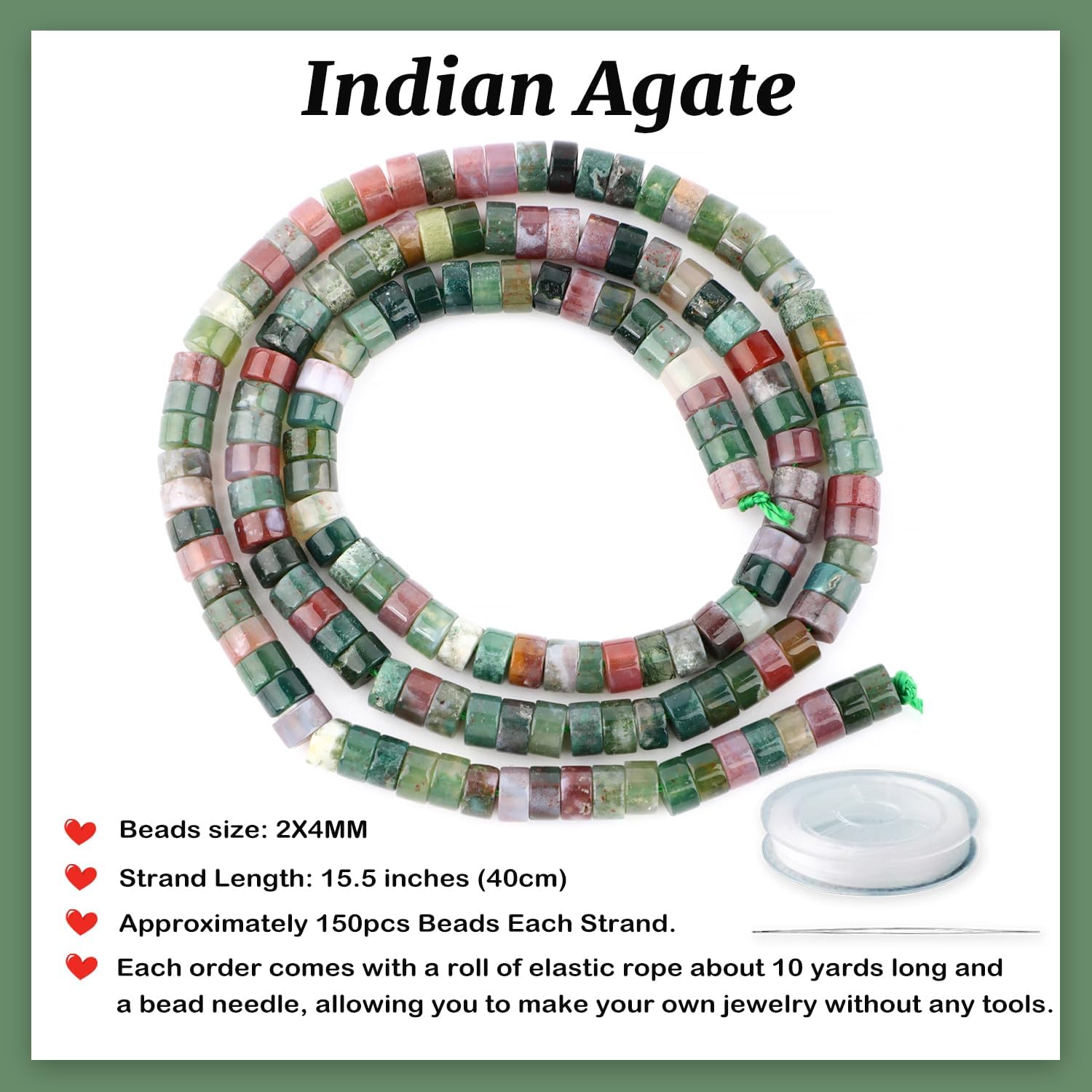 Natural Indian Agate Heishi Spacer Beads Loose Semi Precious Flat Round Gemstone Disc Shape Stone for Beading Jewelry Making 4x2mm 15.5" - Image 2