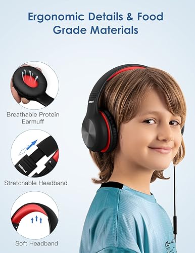 Miniatura 20 de Auriculares para niños con cable, auriculares sobre la oreja para niños con micrófono, límite de volumen de 85/94 dB, auriculares para niños y niñas
