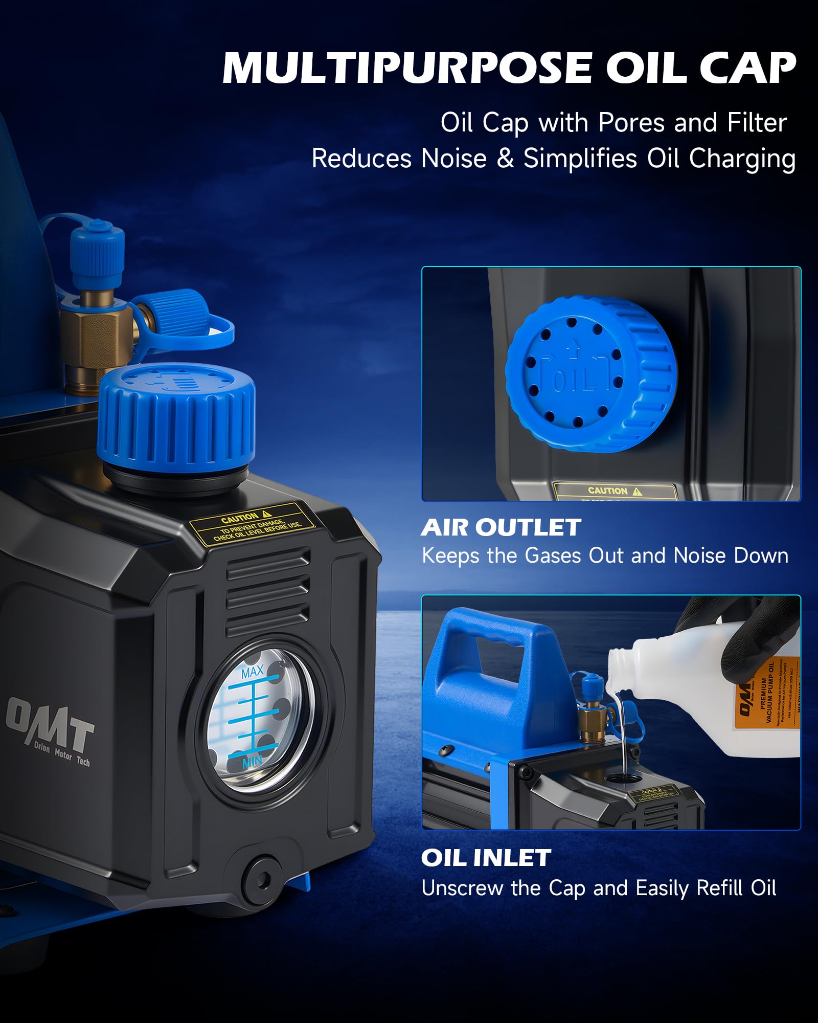 Orion Motor Tech - Pompa per vuoto, 3,5 cfm 1/3 hp HVAC, pompa per vuoto monostadio per R12 R22 R134a R410a R502, kit pompa per vuoto automatica per climatizzatore automobilistico, per