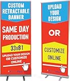 Custom Retractable Banner with Aluminum Frame - Portable, Durable & Easy Setup - For Events, Promotion & Advertising (Silver Stand, 33