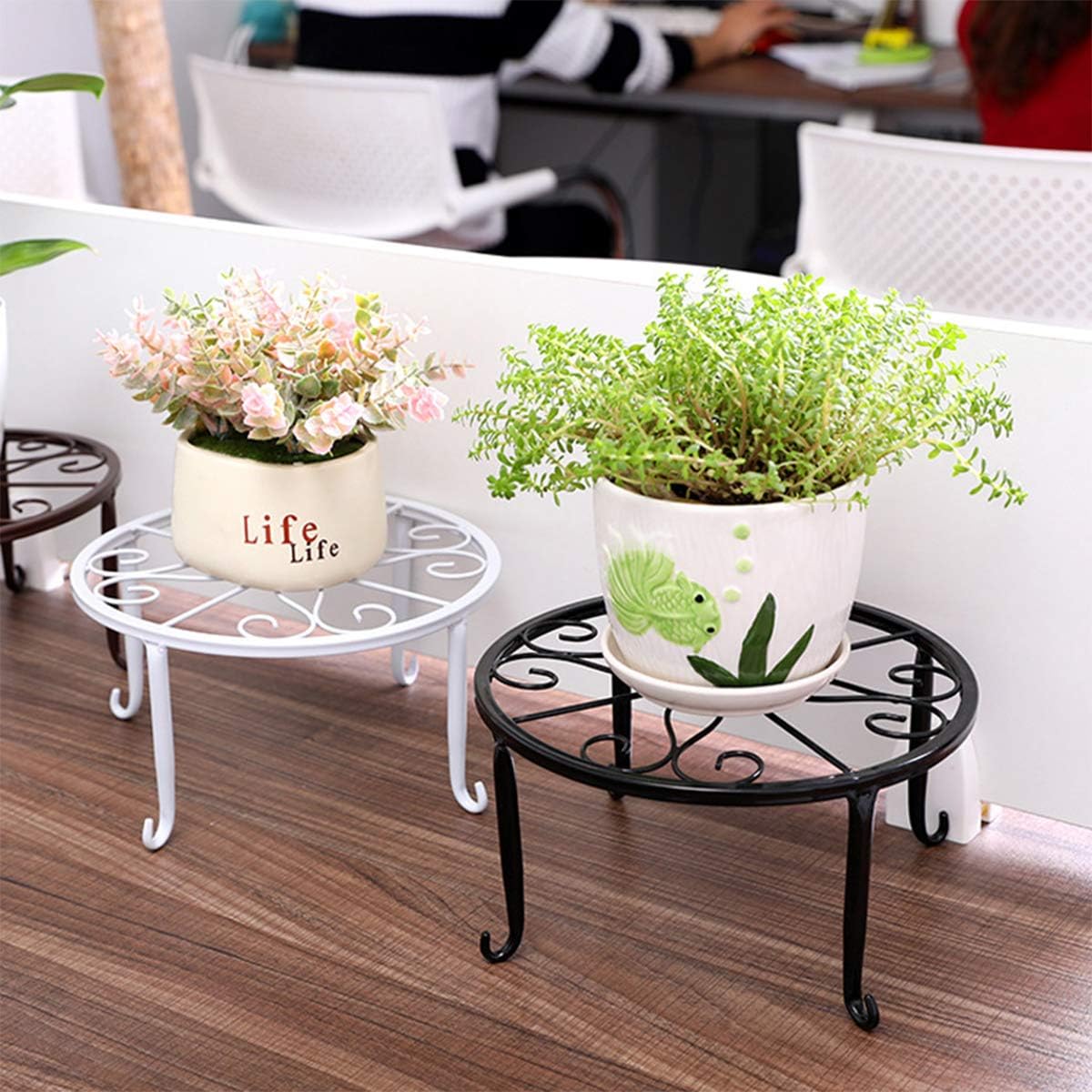 3 Pack Metal Potted Plant Stands, Round 9 inch Flowerpot Plant Holder for Home Garden Patio Balcony (Black)