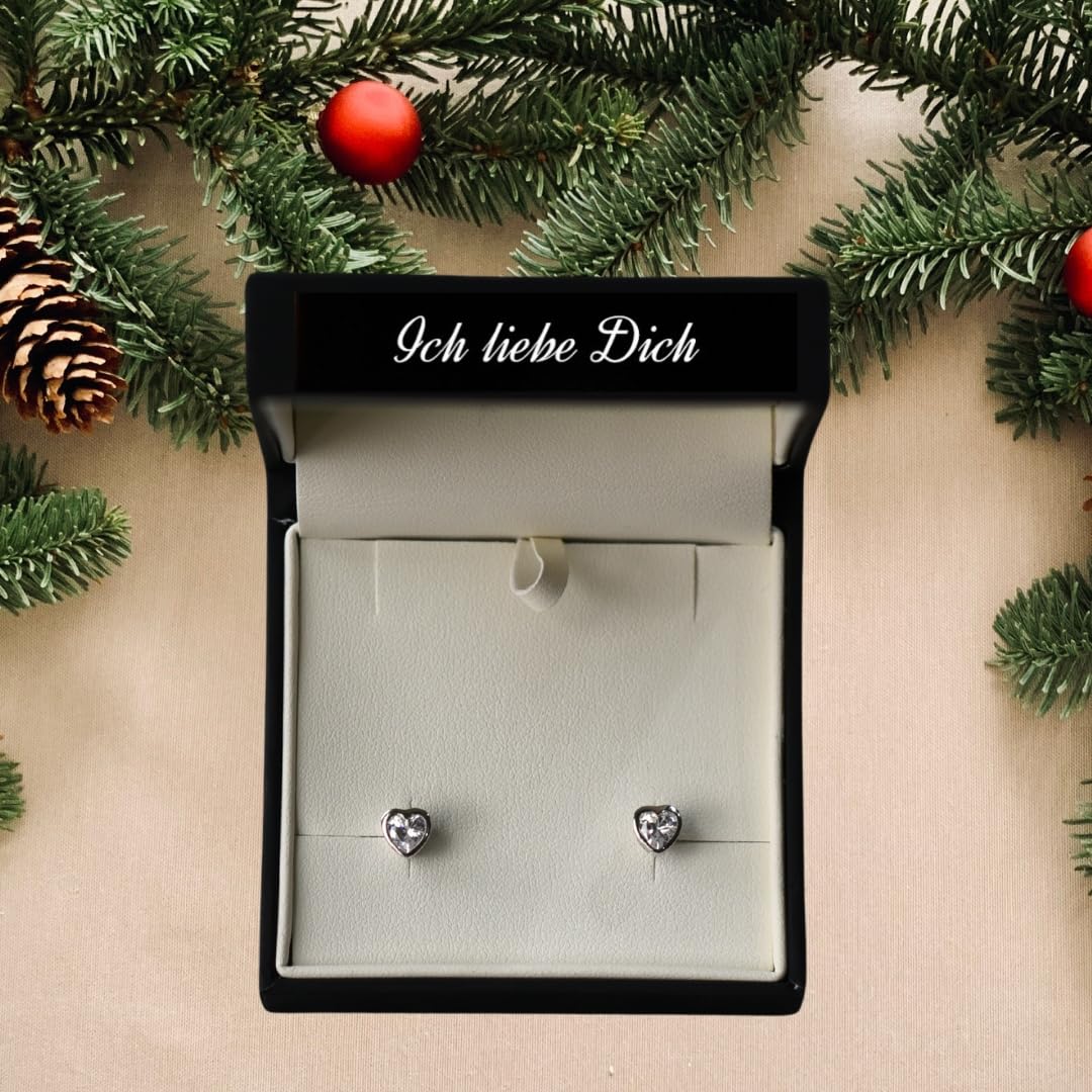 Herz Ohrstecker Silber 925 Gratis Premium Etui mit Ich liebe Dich Gravur