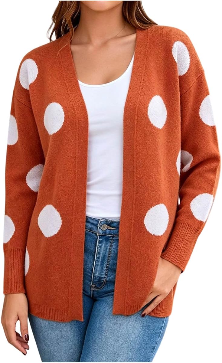 Cárdigan Suéteres para Mujer Lunares Otoño Moda Abierto Frente Tops