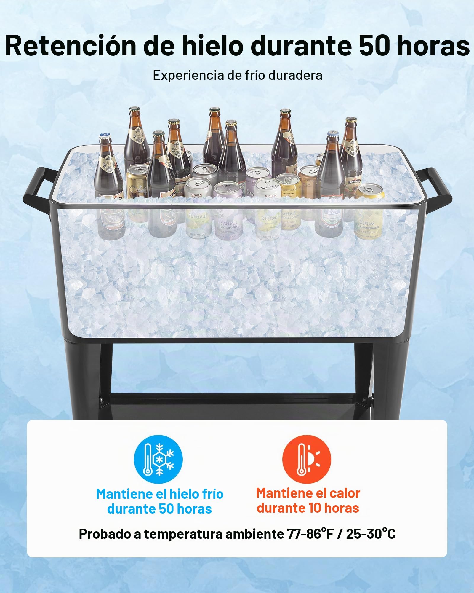 VEVOR Carrito Nevera con Ruedas 75,71 L, Carrito Refrigerador con Estante Inferior, Canasta Lateral, Abridor de Botellas, Enfriador de Bebidas Portátil para Fiestas en Exterior, Camping, Negro