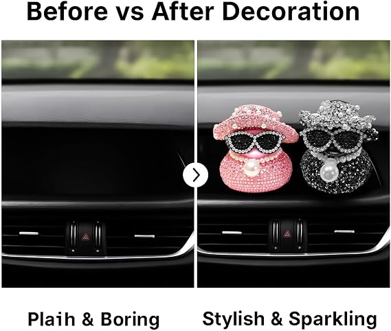 Diamond Rubber Ducks, Car Ducks for Dashboard, Car Ornaments Duck with Cowboy Hat & Sunglasses & Pearl Pendant Necklace, Dashboard Accessories for Dash/board Unique Ducking Decoration