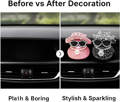 Diamond Rubber Ducks, Car Ducks for Dashboard, Car Ornaments Duck with Cowboy Hat & Sunglasses & Pearl Pendant Necklace, Dashboard Accessories for Dash/board Unique Ducking Decoration
