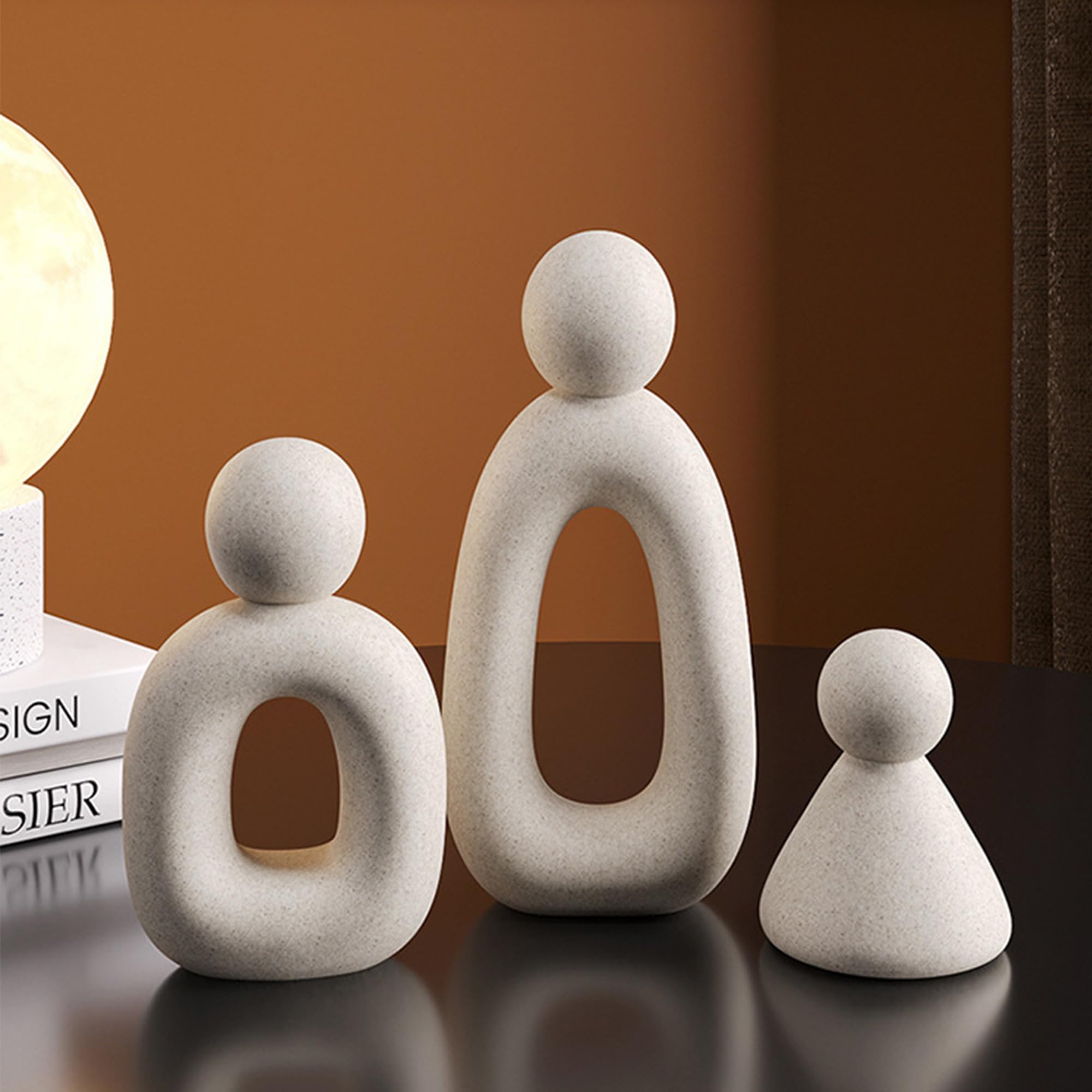 Estatuas abstractas de familia de 3 figuras Esculturas modernas decorativas para hogar estanterías