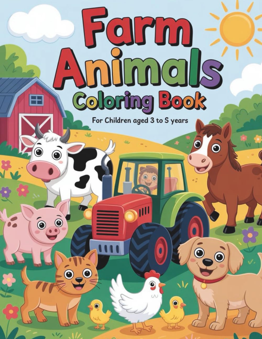 Farm Animals Coloring Book for Toddlers Ages 3–5: Cute and Simple Barnyard Animals, Big Easy Coloring Pages for Preschool Kids