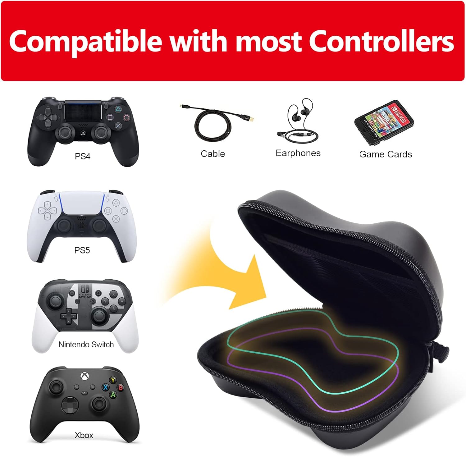 TERIOS Universal Carrying Case for PS5 Controller, PS4 Controller, XBox one and More for Traval and Storage, Storage Case with Durable Zippers, Rugged Handle, Portable and Compact Hard Shell Carrying