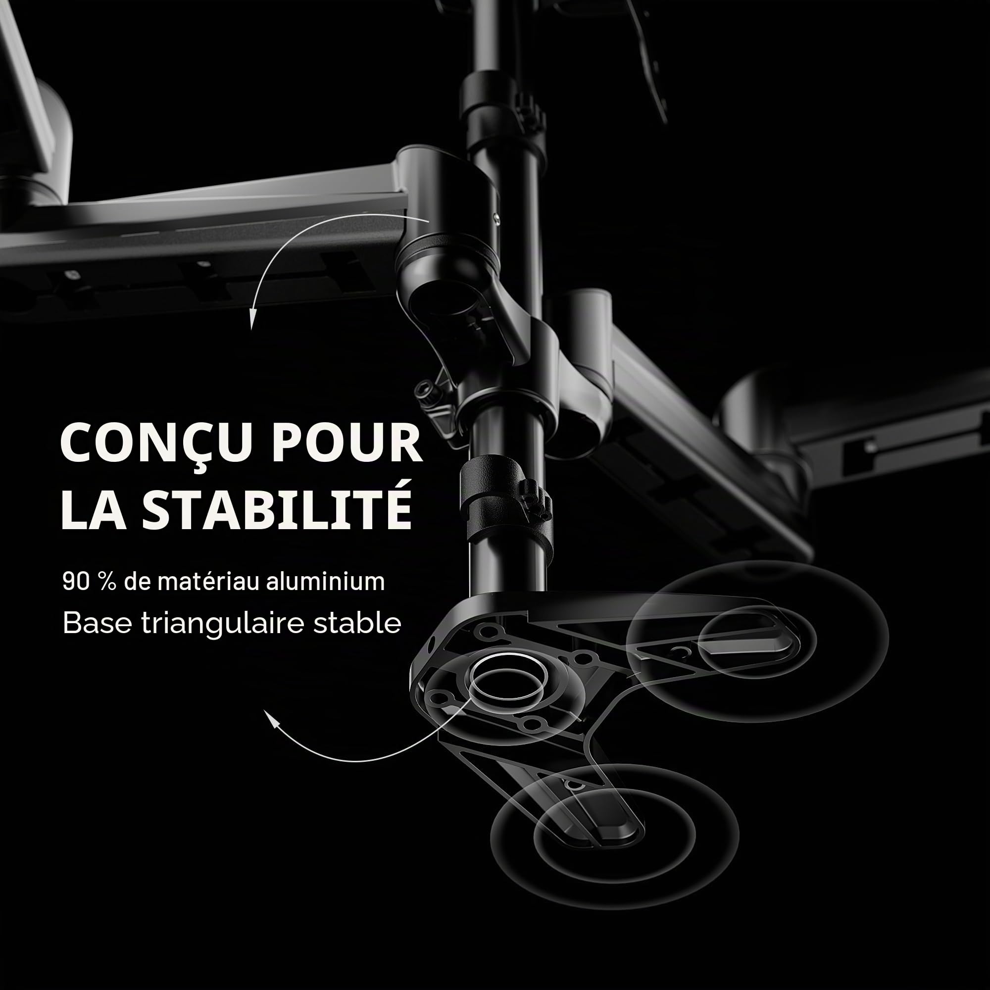 HUANUO Support d'écran PC 3 écrans 17-32 Pouces Inclinaison Pivot Montage Chaque Bras 8 kg Gaming