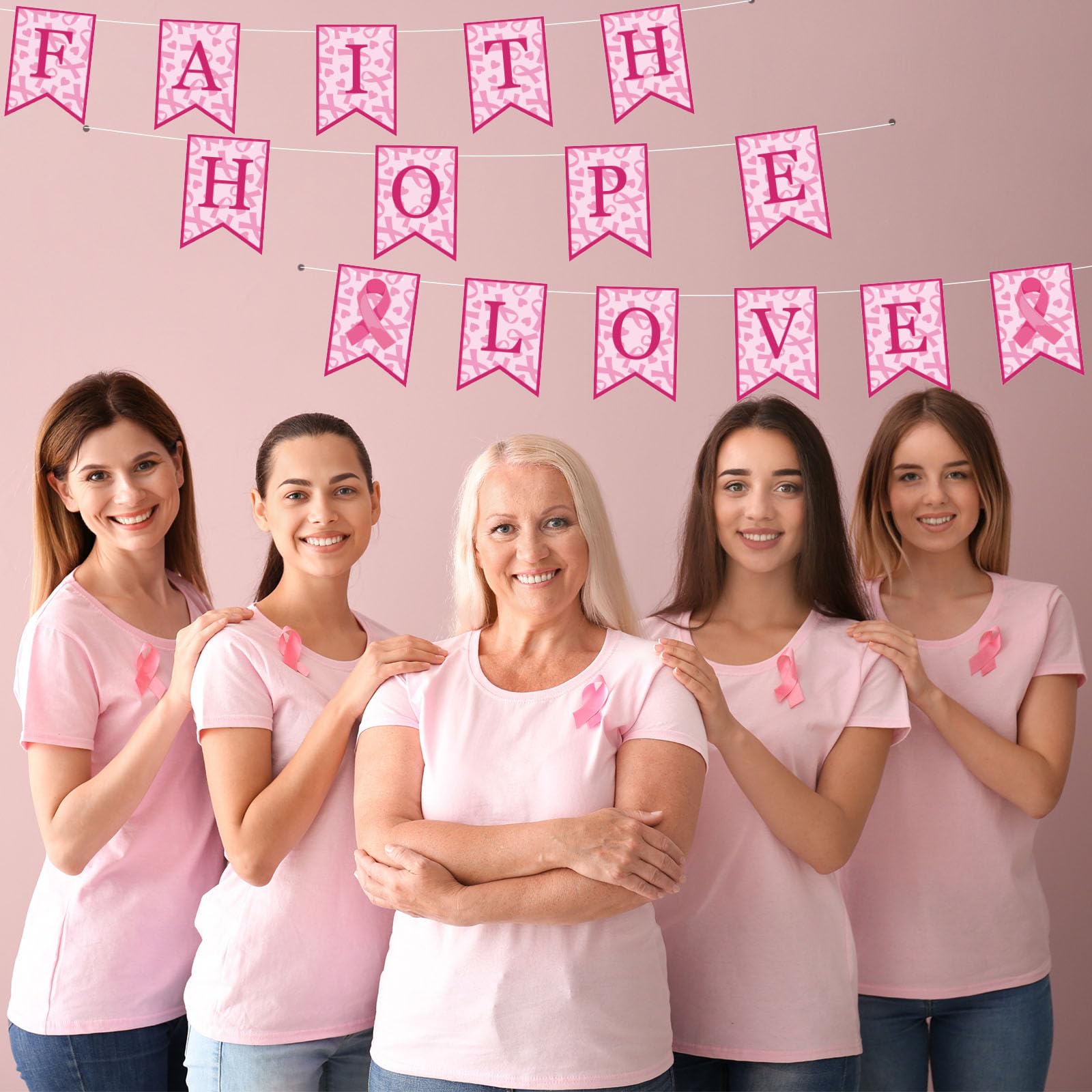 Bannière Octobre Rose, Décorations D'octobre Bannière Sensibilisation Au Cancer Du Sein Ruban Accessoires Octobre Rose Pour Femme